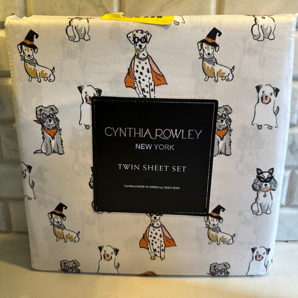 CYNTHIA ROWLEY | Halloween Trick or Treat Dogs 3 Piece NEW Twin Size Sheet Set